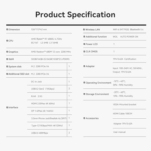Beelink SER5 MAX Mini PC - AMD Ryzen 7 6800U, 24GB RAM, 500GB SSD, 4K Triple Display, Ideal for Gamers and Professionals