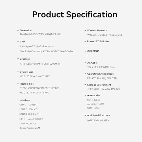 Beelink SER5 MAX Mini PC - AMD Ryzen 7 6800U, 24GB RAM, 500GB SSD, 4K Triple Display, Ideal for Gamers and Professionals